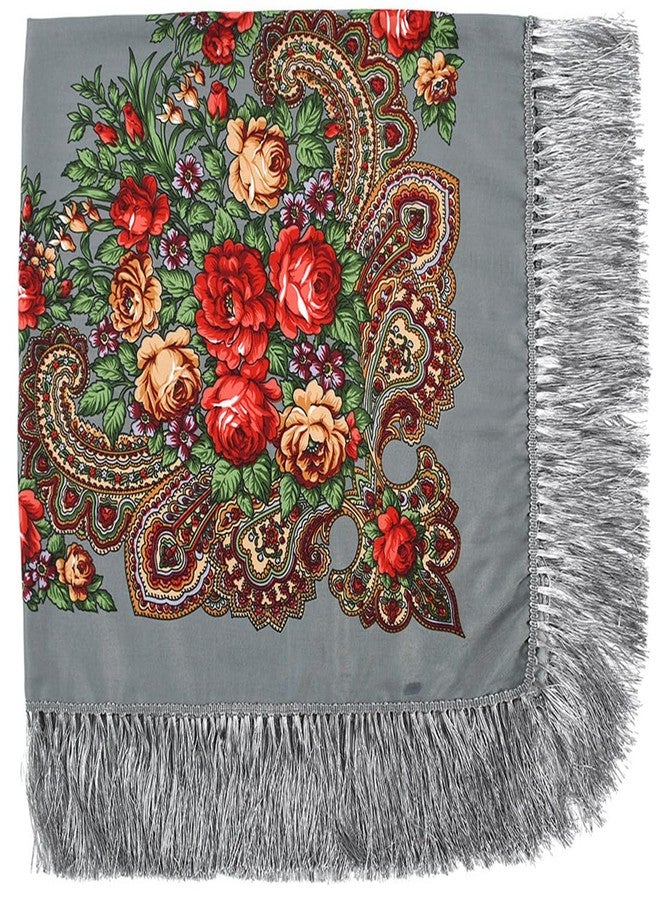 LOVNBHELP Russian Style Muffler Warm Scarf with Tassel, 43"x 43" Women's Traditional Scarf Wrap Shawl Fringes Printing Cape/Gray - Image 2